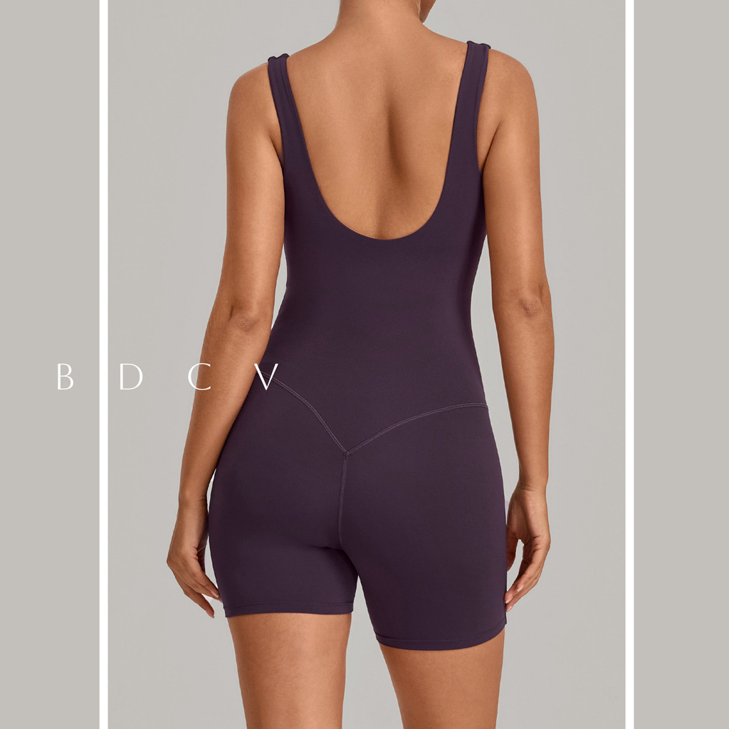 BDCV U-คอกีฬาโยคะJumpsuitผู้หญิงBuilt-In Braชิ้นเดียวกระชับยิมฟิตเนสบอดี้สูท