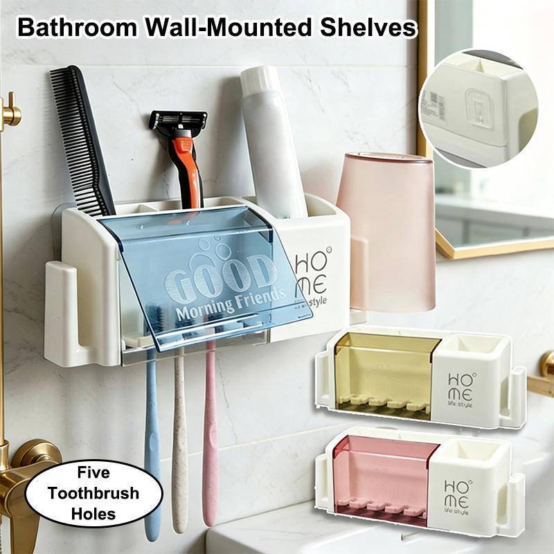 SKTH ห้ารูผู้ถือแปรงสีฟันติดผนังห้องน้ํา Ra Organizer ชั้นวางอเนกประสงค์สําหรับยาสีฟันแปรงอุปกรณ์เสริม SKK