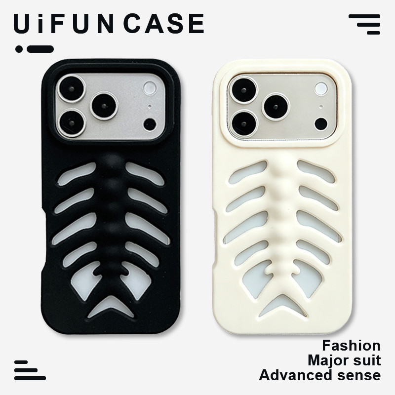 Creative Hollow Fish Bone Big Hole โทรศัพท์มือถือสําหรับ iPhone 17 16 15 14 13 Pro Max 12Promax Anti-drop Protector ซิลิโคนอ่อนปกหลัง Shell