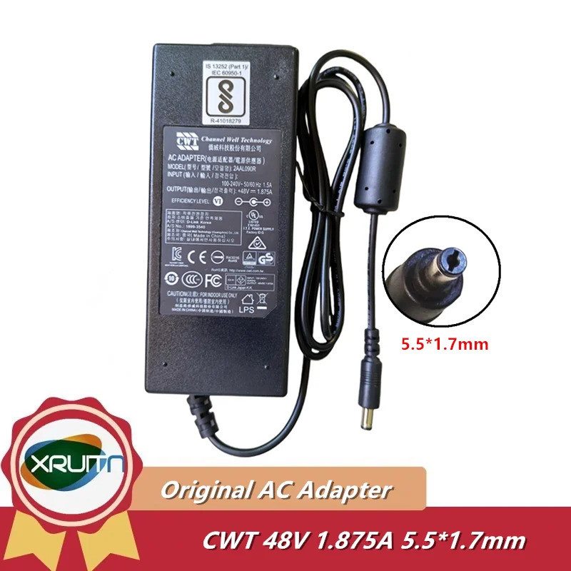 ของแท้ 48V 1.875A 90W 5.5x1.7 มม.CWT 2AAL090R แหล่งจ่ายไฟ AC อะแดปเตอร์ AC สําหรับ Hikvision Hard Di