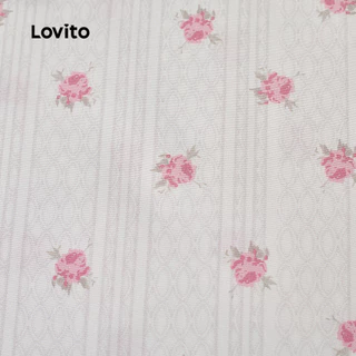 (New Arrival) Lovito ชุดเดรสลําลองสําหรับผู้หญิง มีซิปและระบาย ลายดอกแอปริคอต เหมาะสําหรับฤดูใบไม้ผลิและฤดูร้อน เกาหลี อินเทรนด์ L197AD120