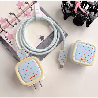 เคสป้องกันเครื่องชาร์จลายจุดสดบล็อกสีสําหรับ iPhone 40W/20W แขนป้องกันป้องกันการโค้งงอสําหรับสายเคเบิลข้อมูลบาดแผล
