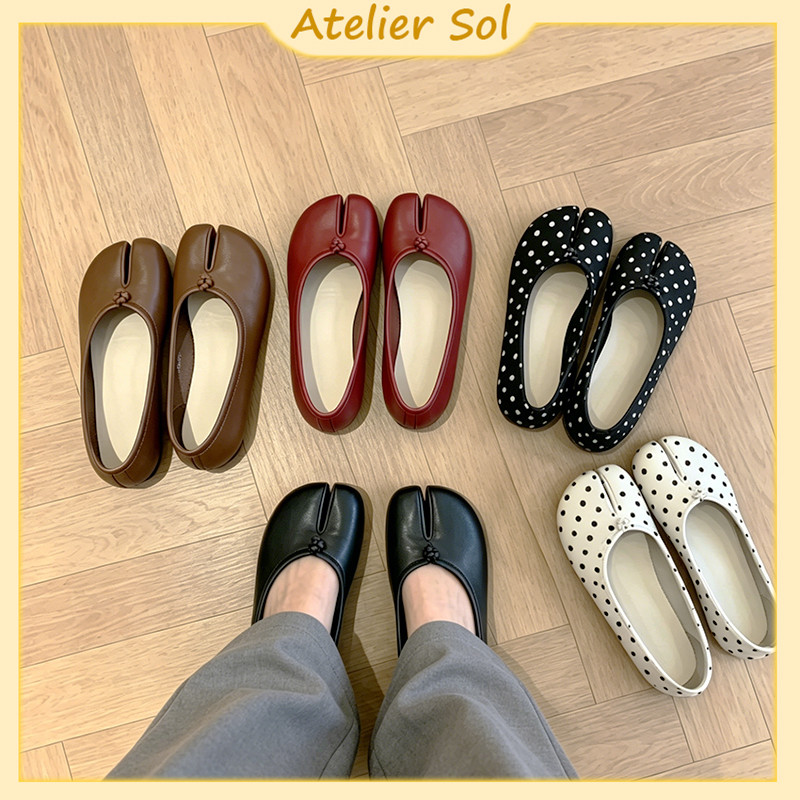 Atelier Sol รองเท้าหนังนุ่มดีไซน์แยกนิ้ว รองเท้า กีบ หมู ปากตื้นพื้นราบ ส่งกรุงเทพฯ(+1 ไซส์)