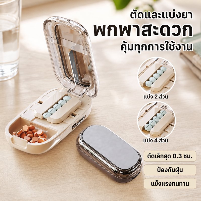 เครื่องตัดยา แบบพกพา กล่องแบ่งยา กล่องเก็บยา ตัดยา 2 ส่วน 4 ส่วน กันฝุ่น ปรับขนาดเม็ดยาได้