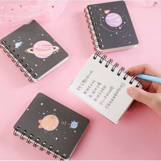 Fun A7 Notebook Spiral Notebook 3D Planet Motif Cute Aesthetic Line Notebook S-NB007