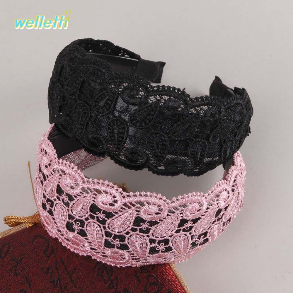 WELLETH เกาหลี Head Wrap Vintage กว้างด้านข้างอินเทรนด์ Hollow Wash Face Elegant Lace Hairbands