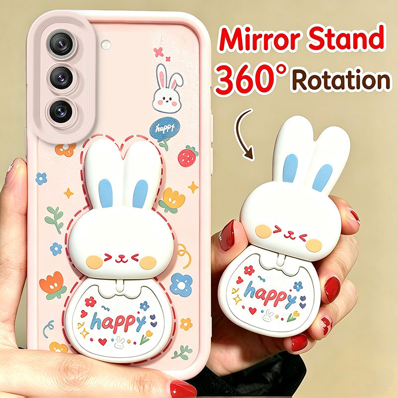 เคสสําหรับ SAMSUNG s21 fe s21 ultra s21 plus 5G เคสโทรศัพท์ Softcase ซิลิโคนกันกระแทกฝาครอบการออกแบบใหม่ความงามกระจกพร้อมที่วาง 360° กระต่ายน่ารักหมุนได้สําหรับเด็กผู้หญิง JTXCEZJ1