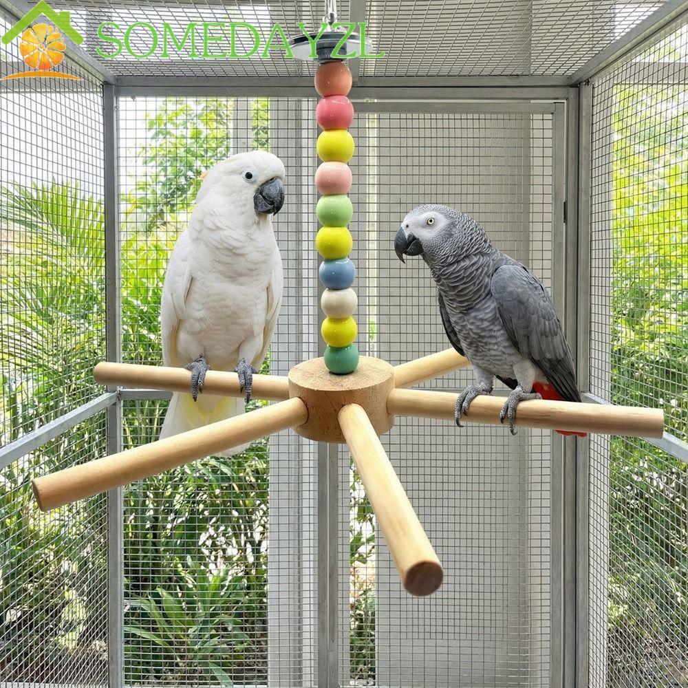 SOMEDAYZL หมุนนก Perch ของเล่น,ขนาดใหญ่ที่มีสีสันลูกปัด Windmill Swing Parrot ของเล่น,ทนทานที่ถอดออกได้ไม้แขวนขาตั้งนกสําหรับนกแก้ว Lovebirds