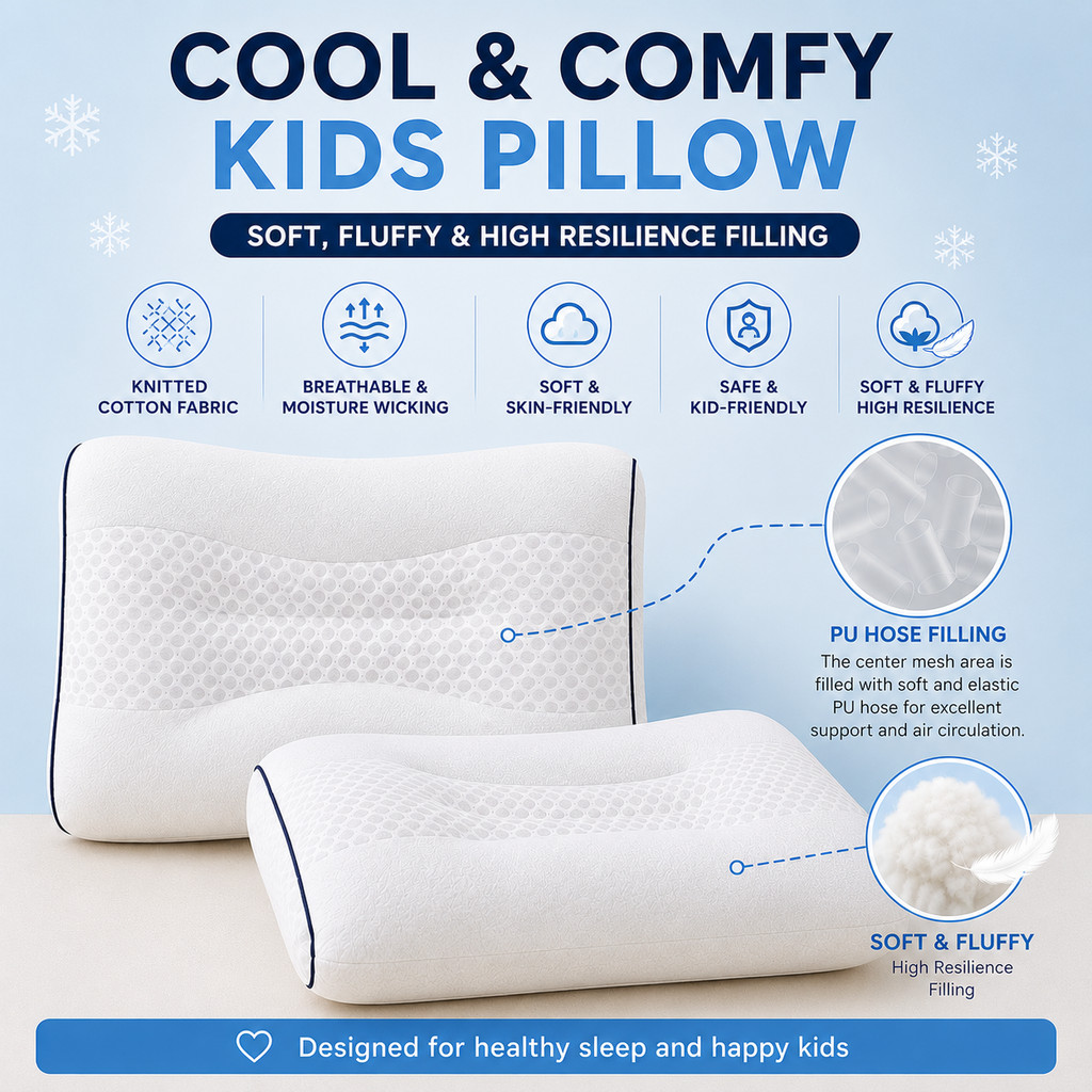 เด็ก 48x68x8 ซม. Cooling Silk Feather หมอน Soft Feather ผ้าไหมบรรจุ Breathable Comfort หมอน