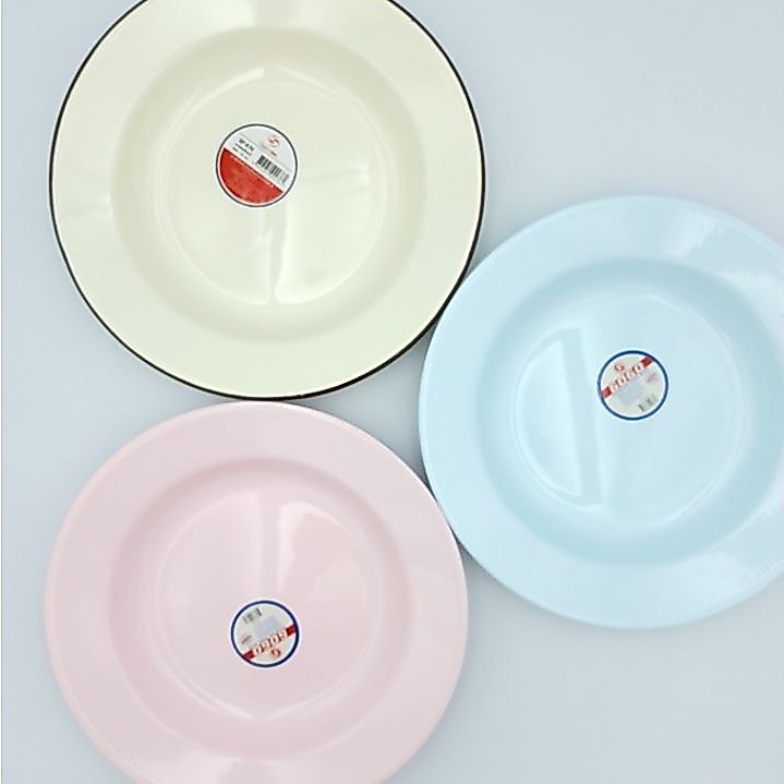 จาน  จานสังกะสีเคลือบ ขนาด 9 นิ้ว  มี 3 สี  สีชมพู สีขาว และ สีฟ้า