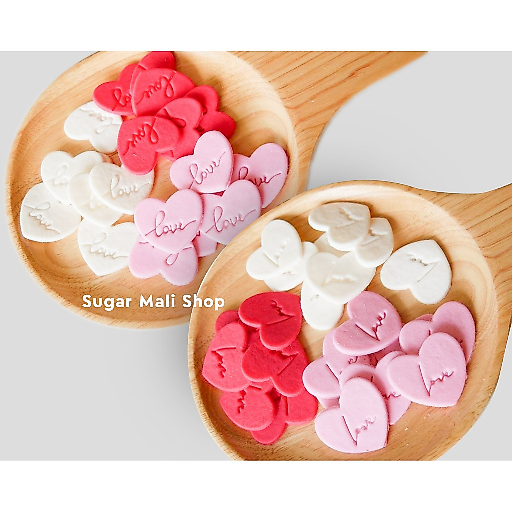 น้ำตาลกัมเพสรูปหัวใจ Love น้ำตาลกัมเพส Valentine ตกแต่งขนมเค้ก หัวใจทานได้ 15 ชิ้น
