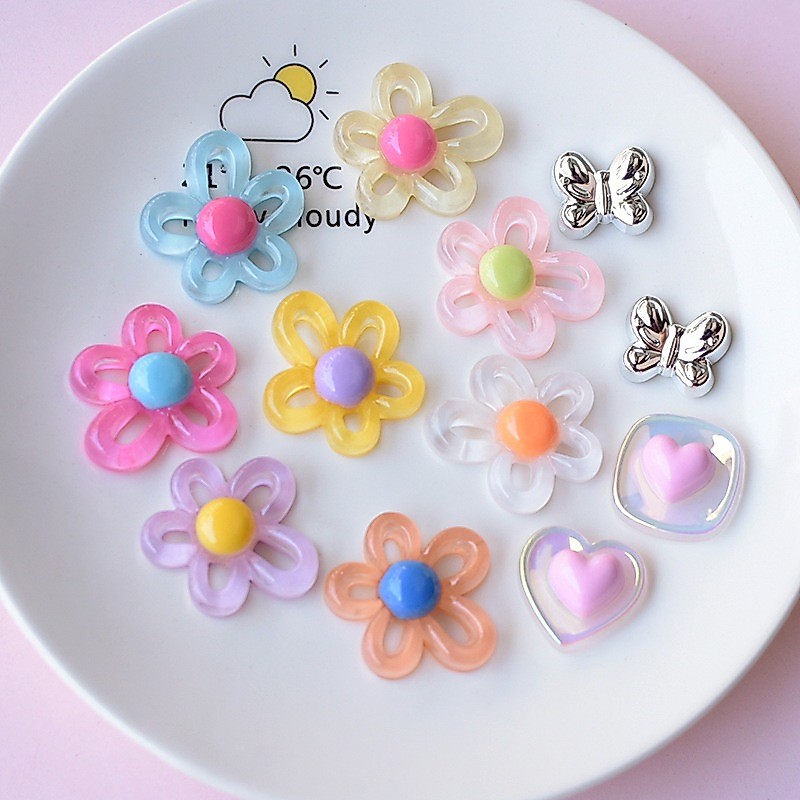 10ชิ้น/เซ็ตหลายประเภทดอกไม้เรซิ่นแพทช์โทรศัพท์กรณีวัสดุตกแต่ง ทําเอง กิ๊บ เครื่องประดับอุปกรณ์เสริม