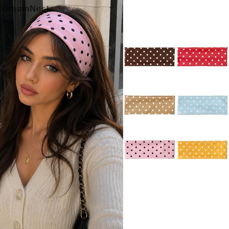 [DreamNest] Boho Retro Dot Wide สําหรับผู้หญิงยืดนุ่มสบาย Hairband สําหรับโยคะวิ่งทุกวัน (th)