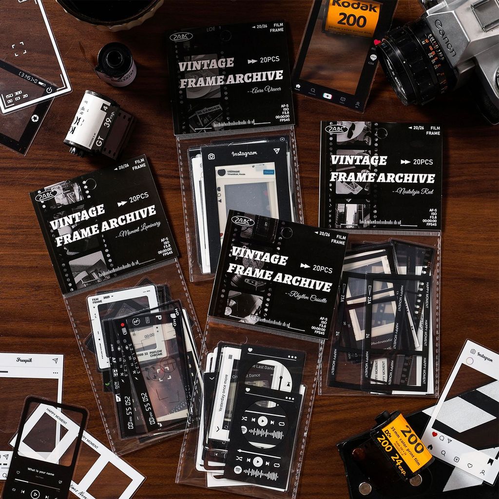 Journamm 20pcs กรอบ PET Embelishment สติกเกอร์ Collage Junk Journal DIY Scrapbooking อุปกรณ์ตกแต่งสติกเกอร์