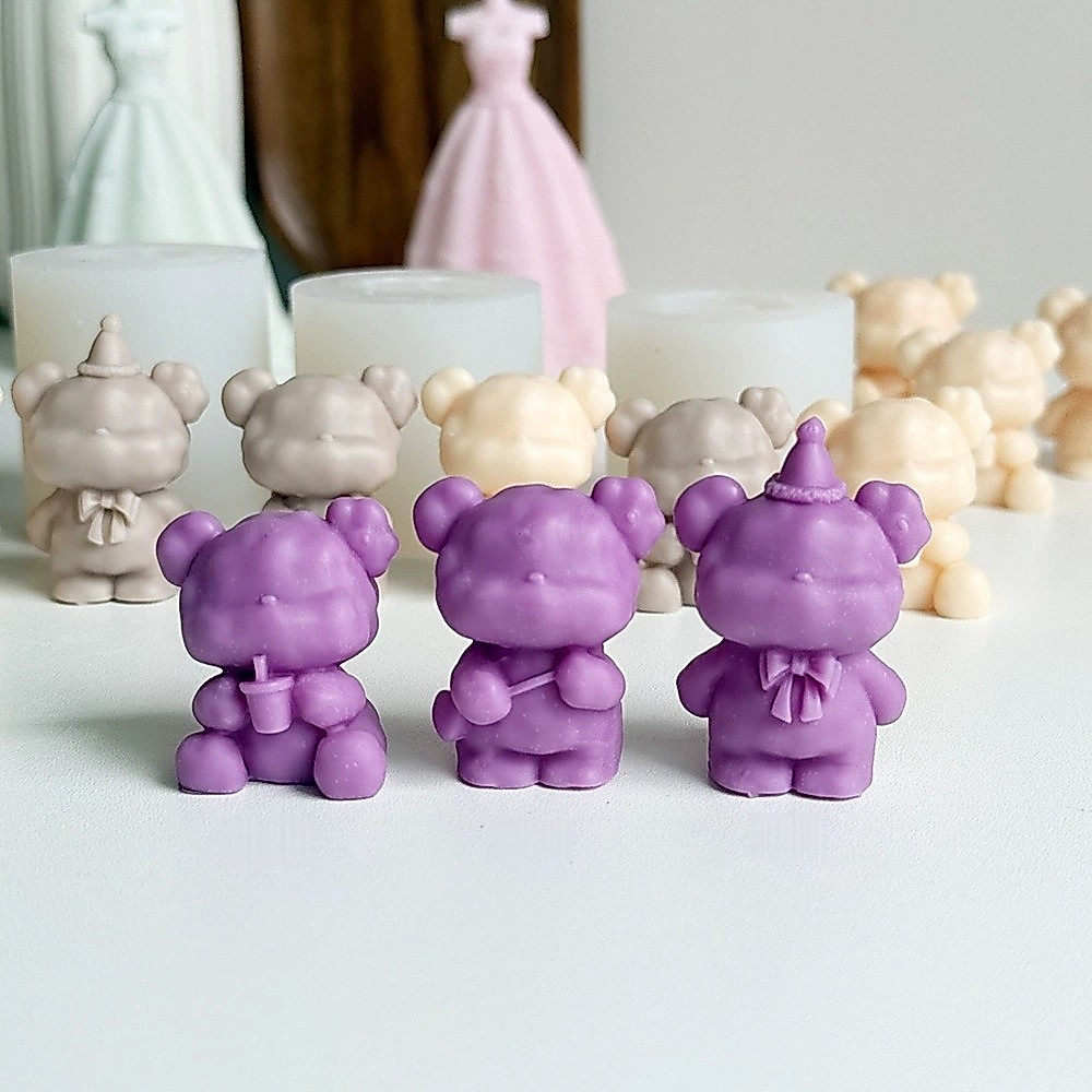 เทียนหมีน่ารักทํา Mould 3D Scented DIY ตกแต่งแม่พิมพ์ซิลิโคน Handcraft สบู่ Mould