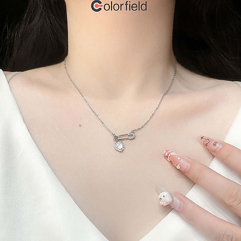 Colorfield สร้อยคอเข็มกลัดเพชรรูปหัวใจสำหรับผู้หญิง ระดับไฮเอนด์ หวาน แฟชั่น เครื่องประดับ เหมาะสำหรับให้ของขวัญ-COD