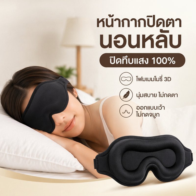 หน้ากากปิดตานอนหลับ เมมโมรี่โฟม 3D ปิดแสง เว้าตา นุ่มสบาย ปรับสายได้ สำหรับผู้หญิง ผู้ชาย