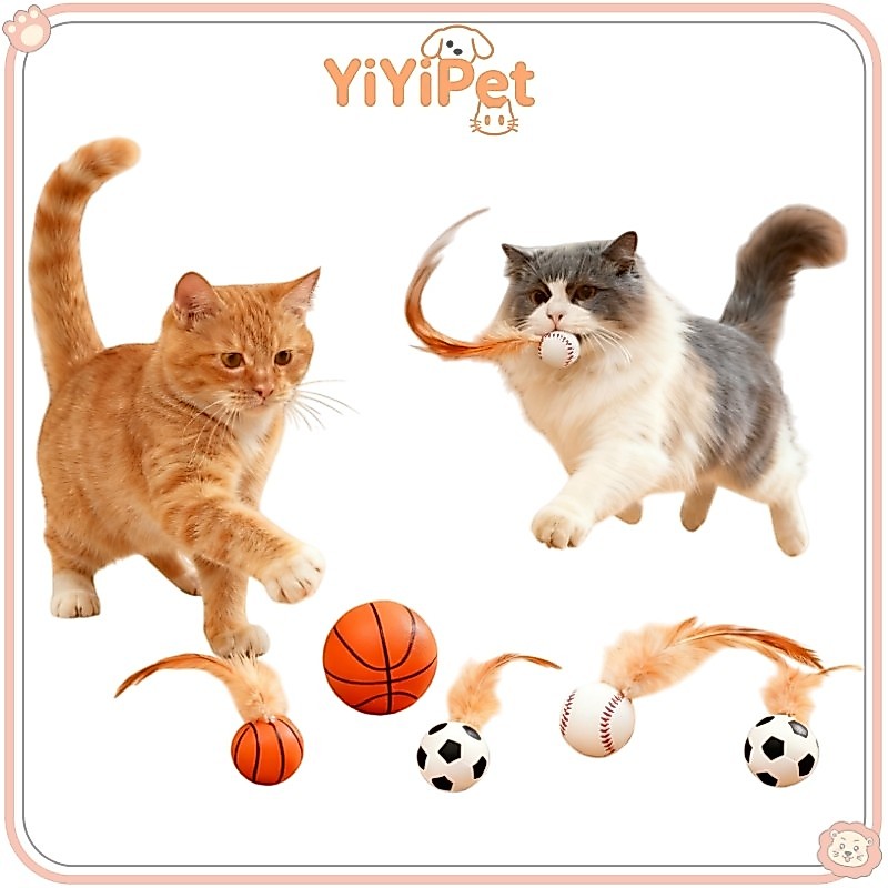 Cat Teaser Bouncy Ball with Feathers and Molar Fun Self-fun To บรรเทาความเบื่อหน่าย ของเล่นแมวที่น่าสนใจที่มีสีสันผลิตภัณฑ์สําหรับสัตว์เลี้ยง