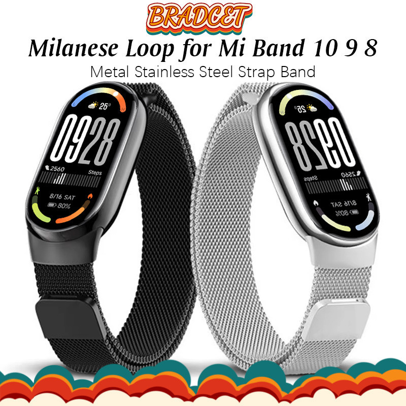 สายรัดโลหะลูป Milanese for Smartwatch Xiaomi Mi Band 10 9 8 NFC อุปกรณ์เสริมวงสแตนเลส for Miband 10