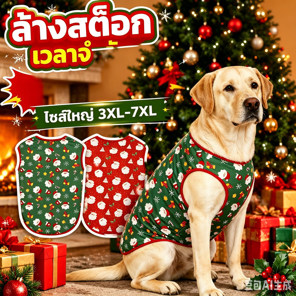 เสื้อหมาใหญ่ ชุดหมา ชุดสุนัข เสื้อกั๊กสุนัขขนาดใหญ่คริสต์มาส  3XL-7XL