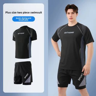 Oversize Men Summer Relaxed Fit Fast-Drying Plus Size Casual Swim Top & Shorts Set
