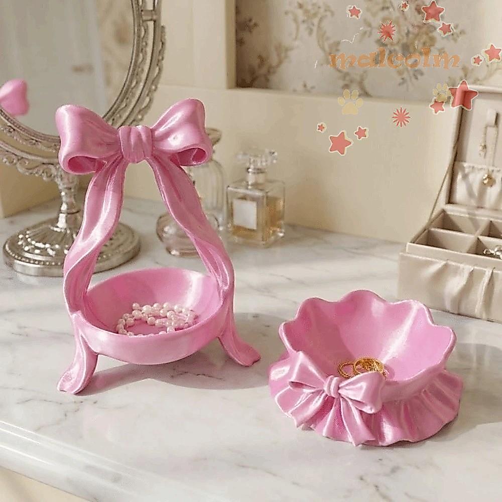 MALCOLM 3D พิมพ์ถาดเครื่องประดับ,ตกแต่ง Elegant Bow ริบบิ้นผู้ถือแหวน, Key Organizer หวาน Glossy Creative แผ่นเครื่องประดับบ้าน