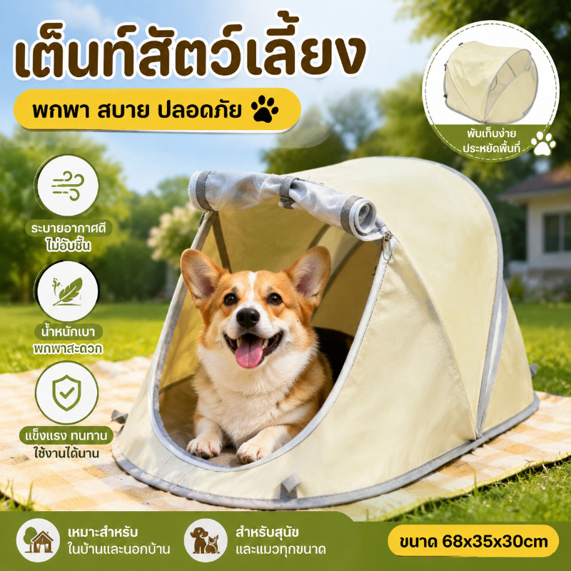 COD เต็นท์สัตว์เลี้ยง เตียงในตัว พับเก็บได้ พกพาสะดวก ใช้กลางแจ้ง ตั้งแคมป์ กันแมลงประสิทธิภาพสูง ระบายอากาศดี
