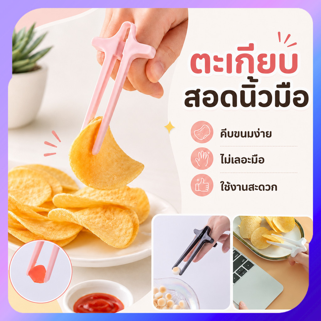 ที่คีบขนมนิ้วมือ ที่คีบอาหารพลาสติก คีบมันฝรั่ง ไม่เลอะมือ ใช้ง่าย พกพาได้ สำหรับขนมและของทอด