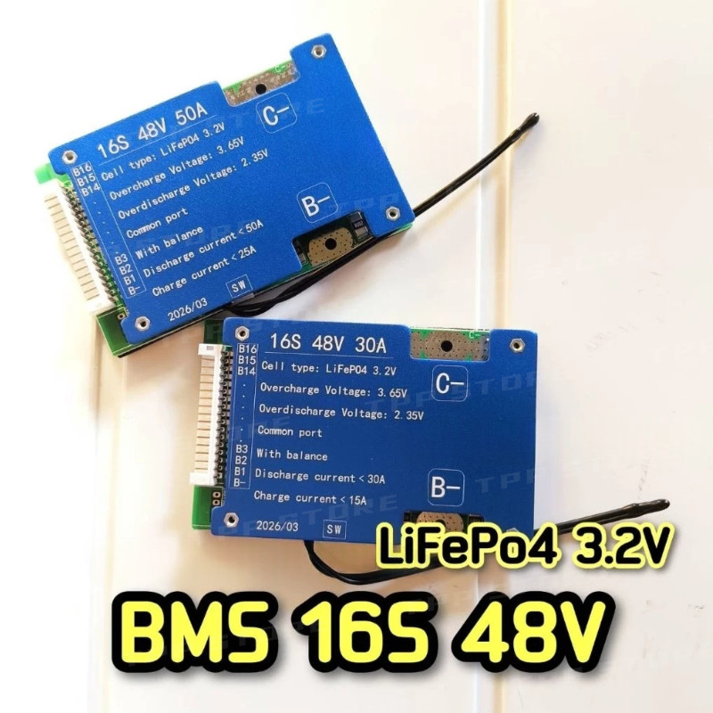 BMS 16S 48v 30a-50a[M-Power]LifePo4 แผ่นบอร์ดโมดูลป้องกันแบตเตอรี่
