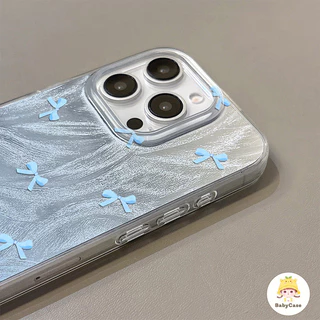 เคสโทรศัพท์โบว์สีชมพูและสีฟ้า เคสไอโฟน 17 สำหรับ iPhone 16 13 15 11 14 12 Pro Max 7 8 16 15 14 Plus XR X XS MAX SE 2020