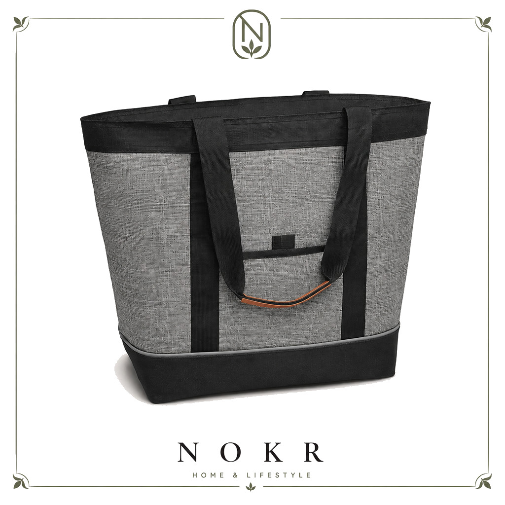 NOKR  กระเป๋าเก็บความเย็นหุ้มฉนวน, Tote ร้านขายของชําขนาดใหญ่นํากลับมาใช้ใหม่ได้, เหมาะสําหรับการจัดส่ง, ท่องเที่ยว, และปิคนิค
