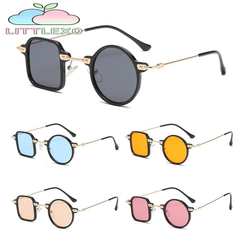 LITTLEX Ocean Lens Shades, Unique Square Round Glasses, Vintage UV400 Men Punk Sun Glasses สําหรับผู้หญิง