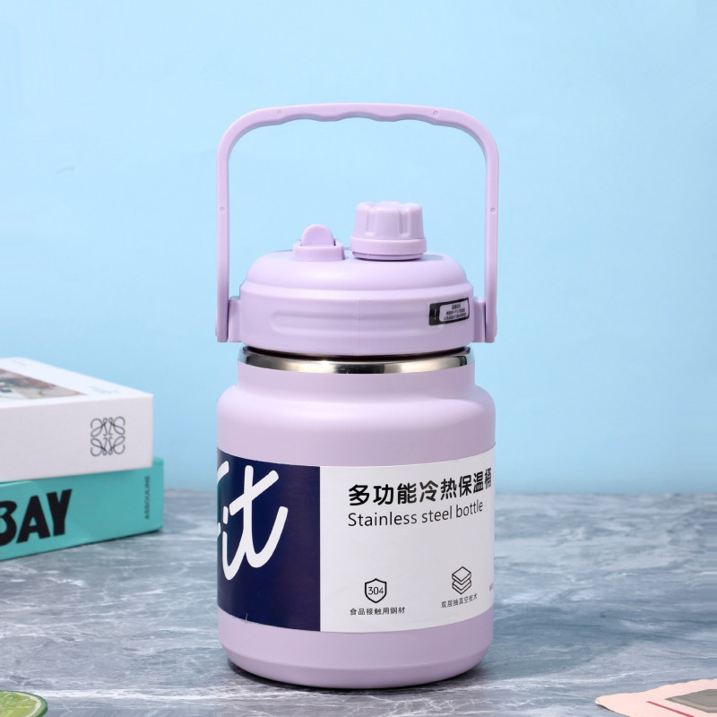 🥤 กระบอกน้ำออกกำลังกายสแตนเลส 304 ผนังสองชั้นสุญญากาศเก็บอุณหภูมิ มีหูหิ้ว ขนาดจุมาก พกพาไปท่องเที่ยวกลางแจ้งได้สะดวก
