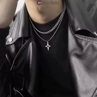 Colorfield สร้อยกางเขน สองชั้น ดาว สไตล์ฮิปฮอปสไตล์พังค์ ย้อนยุคแฟชั่น ปรับได้ ใช้ได้ทั้งผู้ชายและผู้หญิง-COD