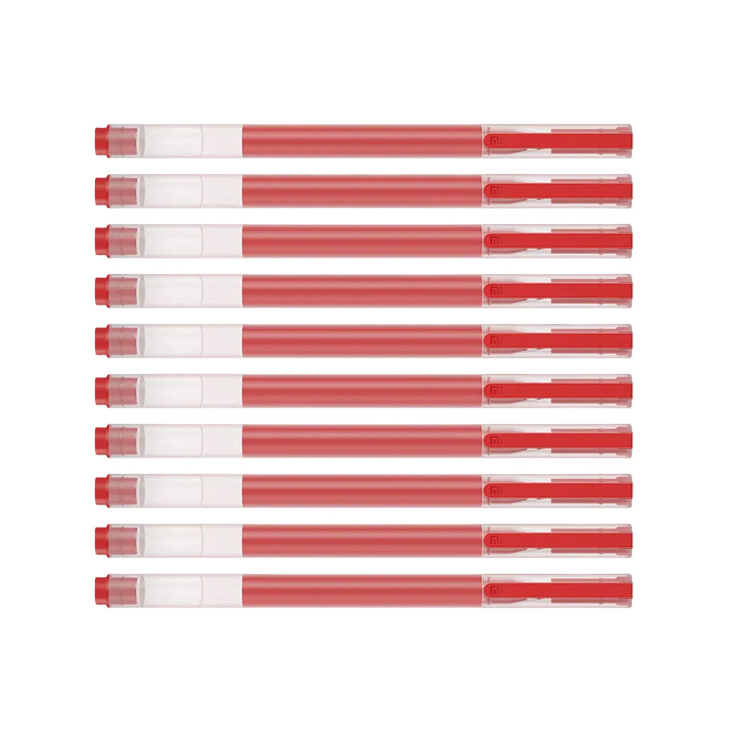 Xiaomi High-capacity Gel Pen (10-Pack) (Red)  ปากกา ปากกาเจล | ความจุหมึก 4 เท่า | หัวปากกาแบบสปริงขนาด 0.5 มม