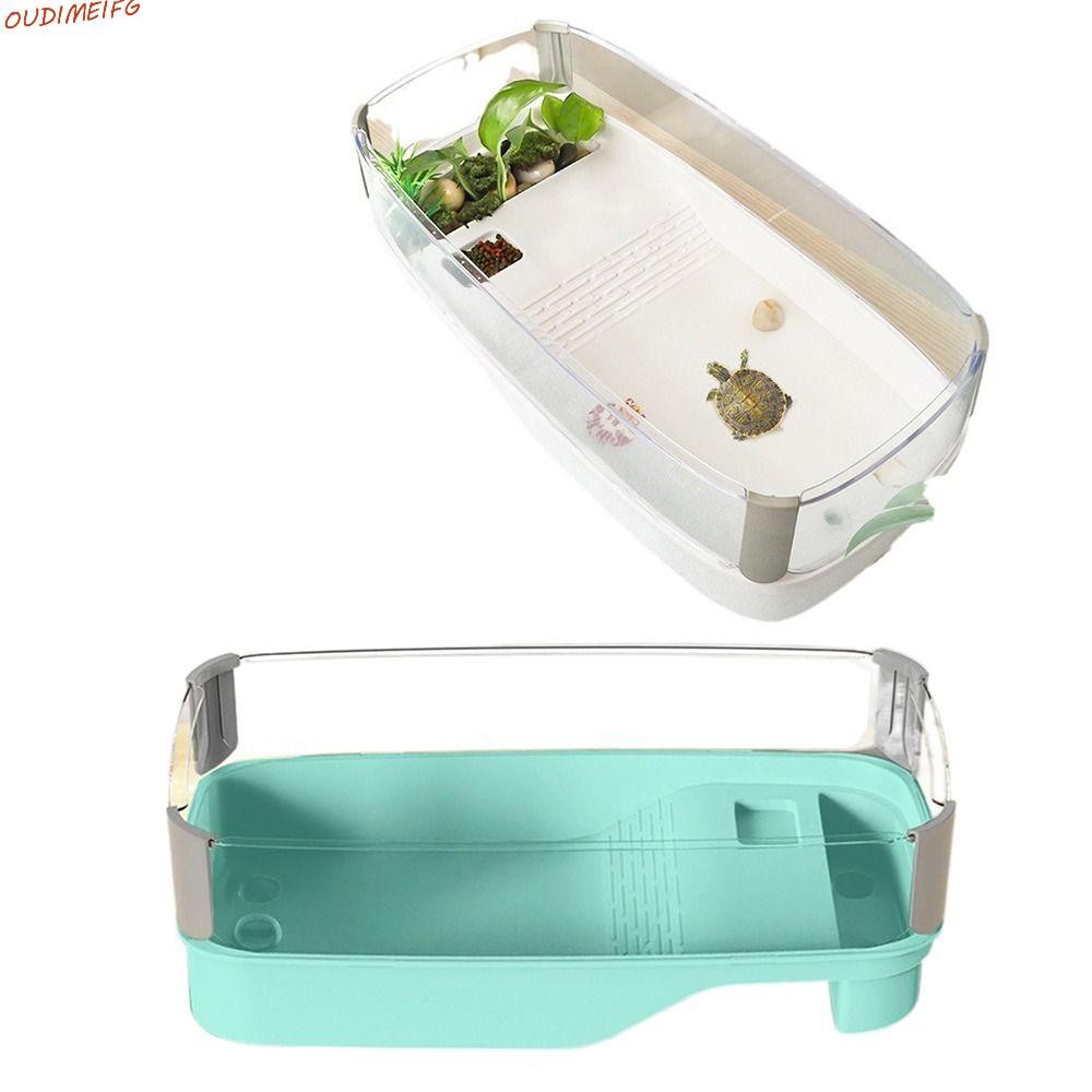 OUDIMEIFG Turtle Tank, Bask Platform Bottom Drain Turtle House, 360° ดูพื้นที่มัลติฟังก์ชั่น Anti-es