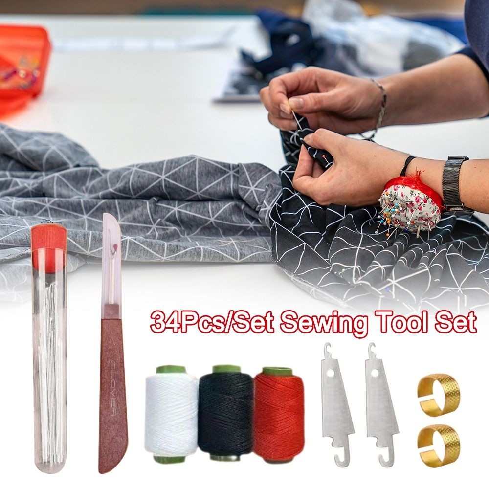 DUCKIHOGAN 34 ชิ้น/เซ็ตชุดเย็บผ้า, เย็บง่ายด้วยเข็มด้านบนเข็มเหล็กจมูกขนาดใหญ่, ทนทานสแตนเลสผ้านวมเข็มเย็บผ้า DIY เครื่องแต่งกายอุปกรณ์เย็บผ้า - รูปที่ 2