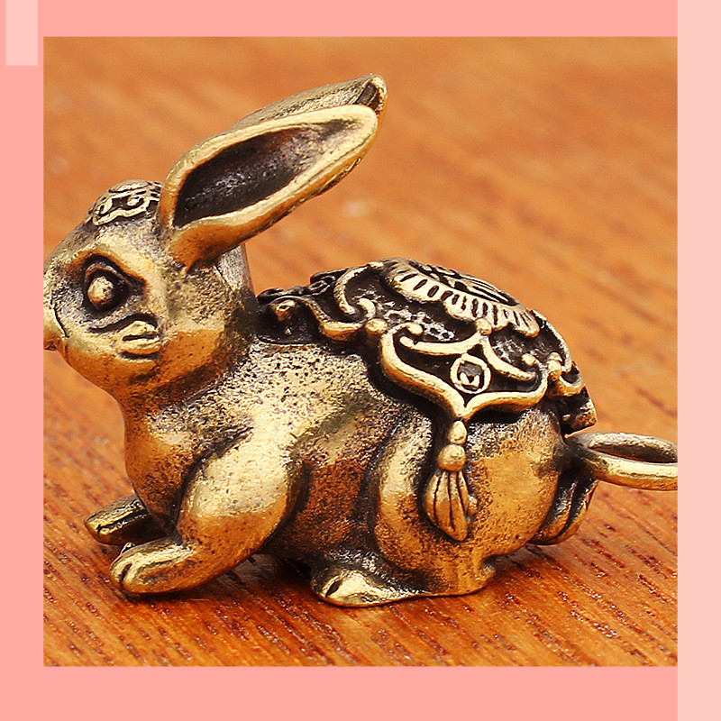 [JIN] Zodiac Rabbit ทองเหลือง Lucky Rabbit พวงกุญแจของสะสม