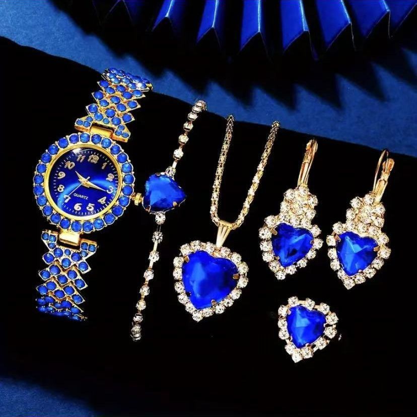 ️ tangan 2025 jam perempuan hadiah วันเกิด wanita ใหม่วันหยุดสําหรับสาวนาฬิกาเพชรสีฟ้าชุดแฟชั่นส่วนบ