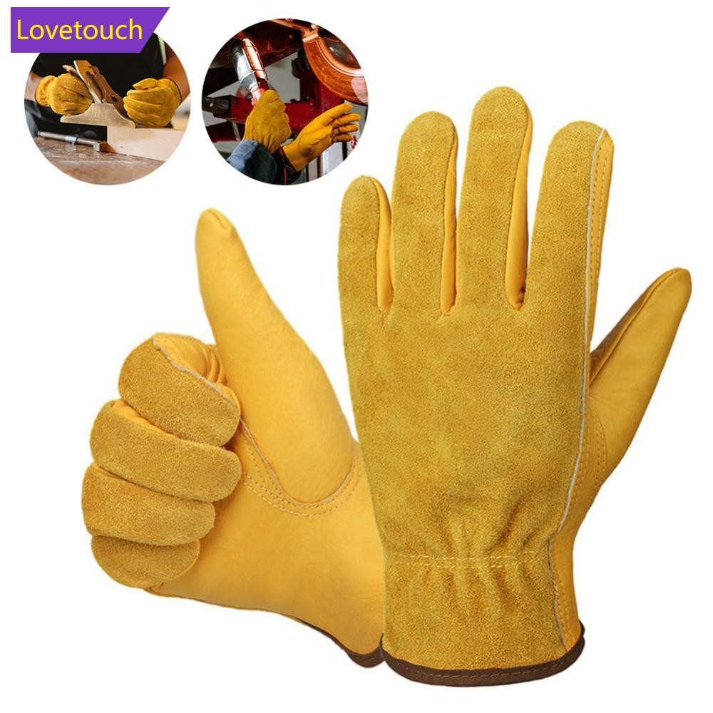 LOVETOUCH 1 คู่ถุงมือทํางาน Soft Cowhide Driver ฟาร์มสวนเชื่อมความปลอดภัยป้องกันคนงานถุงมือช่าง I4Q2