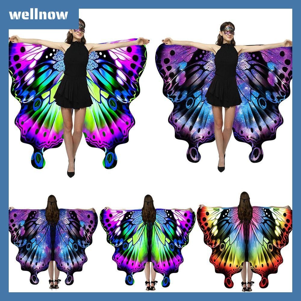 Wellnow ผ้าคลุมไหล่ลายผีเสื้อ สำหรับคอสเพลย์ ปาร์ตี้ และเทศกาล พร้อมปีกผีเสื้อ เหมาะสำหรับเครื่องประดับฮาโลวีนผู้ใหญ่