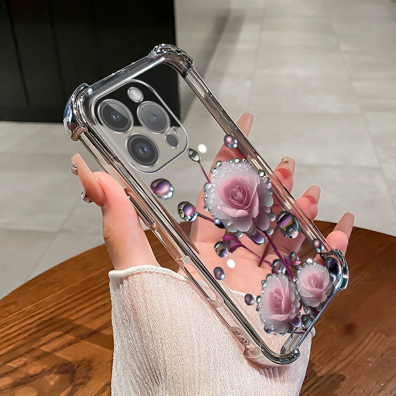 เคสสําหรับRealme 15 PRO 5Gเคสโทรศัพท์ดอกไม้สีชมพูBudสี่มุมซิลิโคนTPUโปร่งใสSoft shell ﻿ดีซ - รูปที่ 4