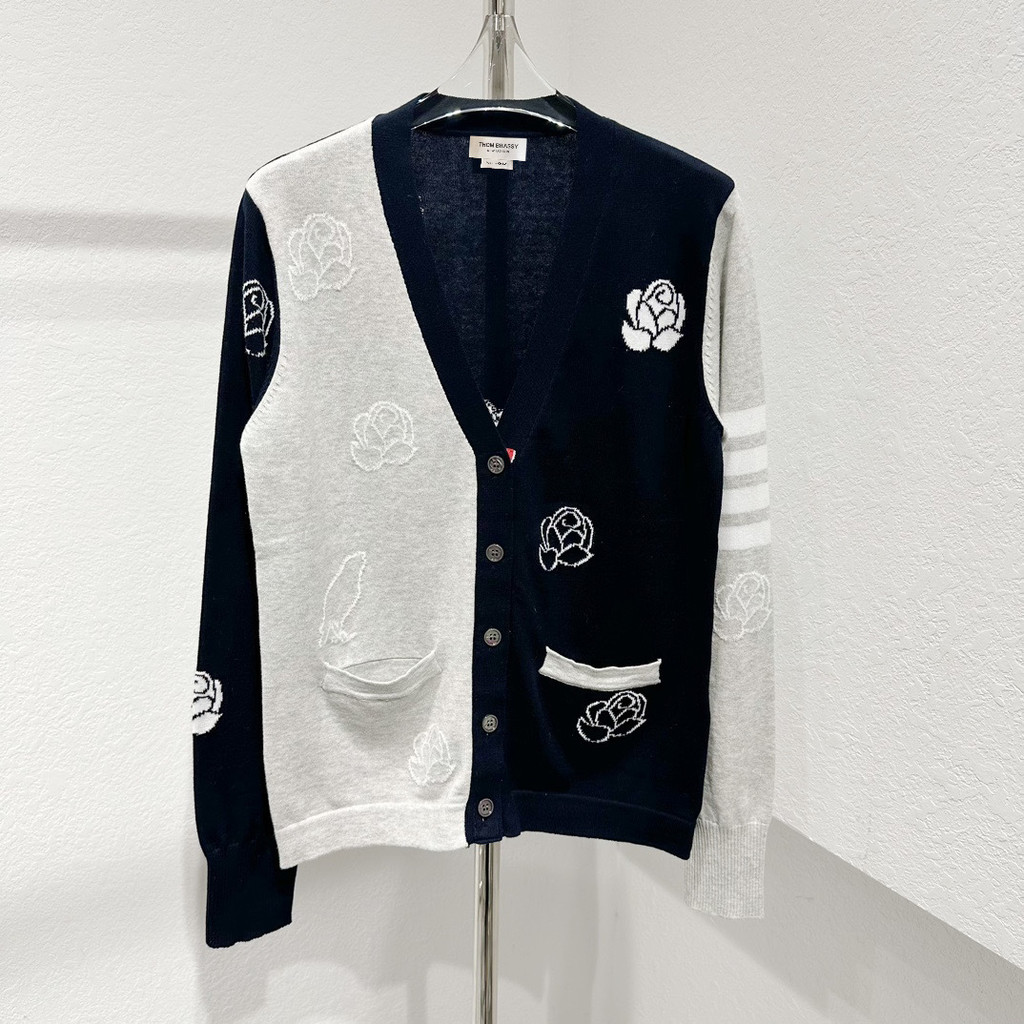 เสื้อสเวตเตอร์ถัก Thombrowne สีกุหลาบแบบ Colorblock