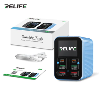 RELIFE Q4 Fast Charger 6-Port 72W Dual PD Dual QC TFT HD หน้าจอสีสําหรับโทรศัพท์มือถือแท็บเล็ต 6-Port Desktop Charger