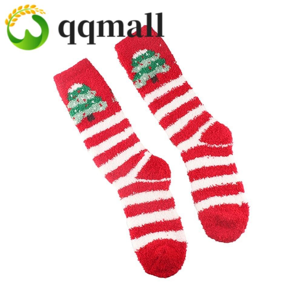 Qqmall ถุงน่องยาว ผ้าฟลีซ ลายคริสต์มาส สไตล์เกาหลี ใส่สบาย สําหรับผู้หญิง