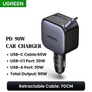 UGREEN Car Charger 90W 3 in 1 Retractable Cable Fast Charger PDS  Fast Car Phone Charger