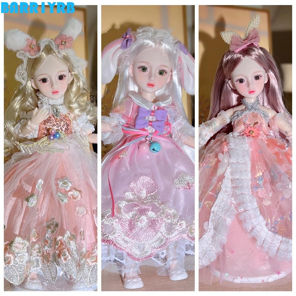 BARR1YRB 30 ซม.BJDตุ๊กตาของเล่น,กระต่ายสาวผมยาวสาวDIYแต่งตัวของเล่น,หวานเคลื่อนย้ายได้Starry Blue Eyesร่วมตุ๊กตาแต่งตัวตุ๊กตาBJDสาว