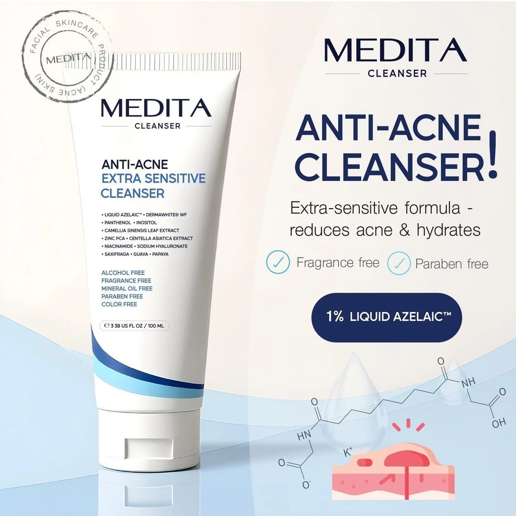 MEDITA เจลล้างหน้าสูตรอ่อนโยน ANTI-ACNE EXTRA SENSITIVE CLEANSER 100ml