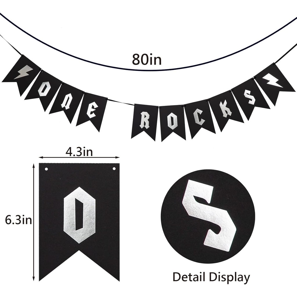 One Rocks แบนเนอร์ - Rock N Roll ตกแต่ง, Garland 1950s Rock และ Roll Party แบนเนอร์วันเกิดเพลง, เด็ก
