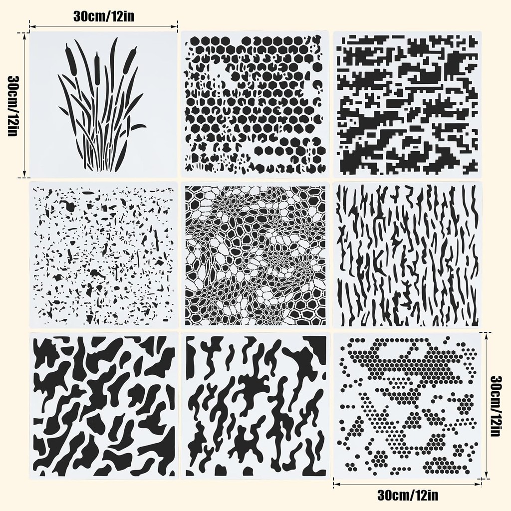 9pcs Camo Stencils สําหรับสีสเปรย์, Camouflage รูปแบบ Stencils แม่แบบนํากลับมาใช้ใหม่ดิจิตอล Camo St